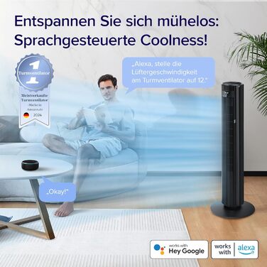 Вентилятор Levoit - Турбовентилятор з охолодженням, з пультом дистанційного керування, з режимом сну, 5 швидкостей, 4 режими, таймер 12 год, сірий, висота 92 см