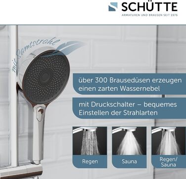 SCHÜTTE Handshower SAMOA RAIN | Jet Stream Technology | Showerhead with over 300 nozzles | 3 adjustable spray patterns | Anti-limescale showerhead for the shower | White (Chrome)