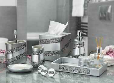Набір аксесуарів для ванної кімнати Dwellza, сріблястий мозаїчний набір, 6 предметів, включає: дозатор мила, тримач для зубних щіток, стакан, мильниця, кришка для серветок, сміттєвий бачок (унікальний)