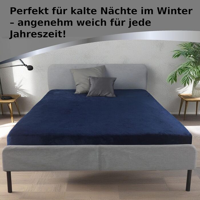 Kuscheli® - warm fitted sheets 180x200cm - 200x200cm Dark Blue, Blue, cozy winter cashmere-feel plush bed sheets - jersey fleece flannel fitted sheet