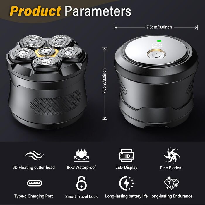 Електричний гоління голови для чоловіків Glatzen Rasierer UD1, IPX7, 6D плаваюча головка, вологий/сухий, червоний