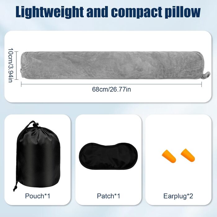 Подушка для шиї у вигляді U, Memory Foam, з чохлом, навушниками, маскою для сну, сіра. Для подорожей, авто, офісу