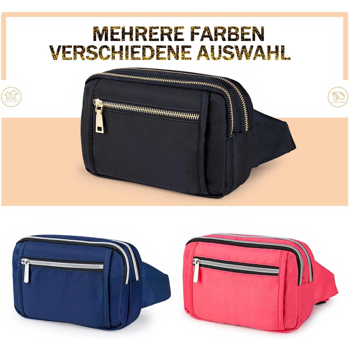 Чоловіча та жіноча поясна сумка Bauchtasche, стильна сумка на пояс для фестивалю, з регульованим ремінком та кількома кишенями, чорна. Підходить для бігу, спорту, прогулянок з собакою.