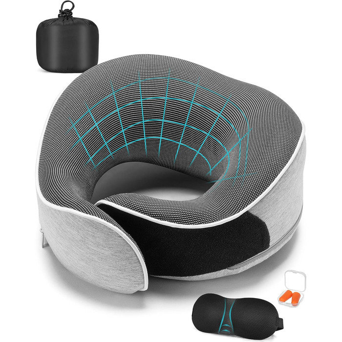 Подушка для шиї у подорожах: ортопедична, з memory foam, для дорослих та дітей, з маскою для сну та навушниками, якісний чохол