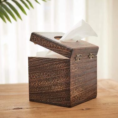SINOBEST Wooden Tissue Box, Decorative, Square, Napkin Holder for Bathroom and Home Decor