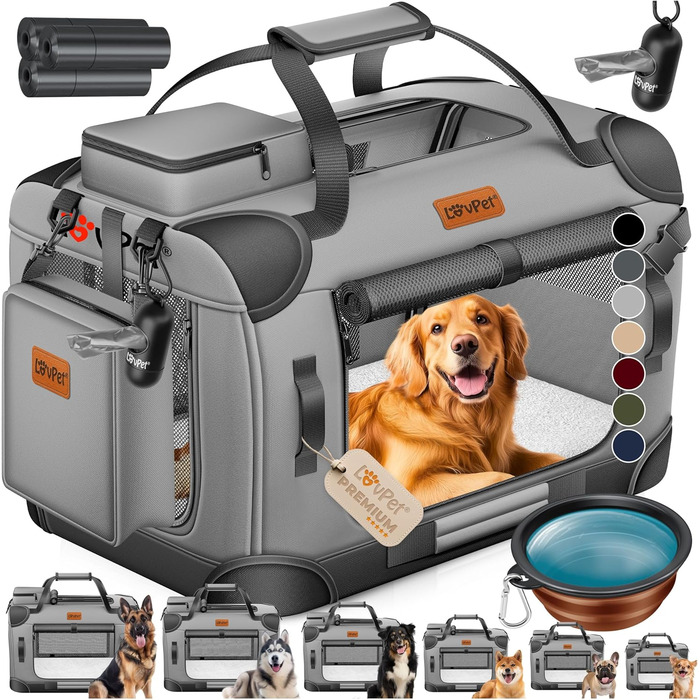 Транспортна переноска для собак та котів M 60x42x44 см | Складана переноска для тварин з мискою та плечовим ременем | Для котів та собак, сірий колір