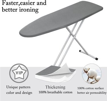 Чохол для прасувальної дошки Yizunnu 140 x 50 см, товсте ущільнення, шнурок для фіксації, регульована застібка, простий монтаж, стійкий до подряпин (сріблясто-сірий лак)