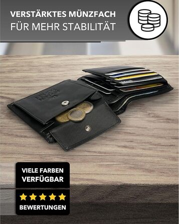 Kronenschein® Wallet for Men Leather with RFID Protection | Genuine Leather Bifold Wallet Large | Money Clip for Men | Wallet Wallet | Ladies' Nappa Leather Portemonnaie (Black)