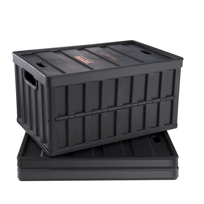 VEVOR 3-Piece Set 65L Professional Folding Box made of PP, Transport Box with Lid, Foldable Storage Box with Handle, Stackable Crates, Storage Box, Folding Boxes, Stackable Boxes for Storage & Transport