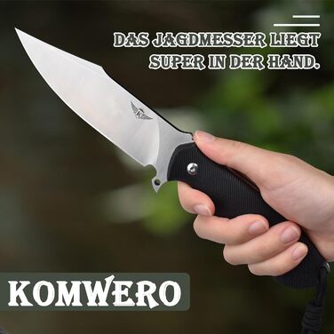 Ніж KOMWERO для полювання та кемпінгу з фіксованим лезом, D2 сталь, рукоятка G10, кобура Kydex, для риболовлі, туризму, бушкрафту
