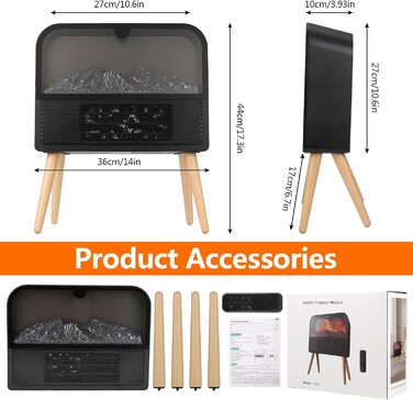 2000W Electric Fireplace with 3D Flame Lamp, Electric Heater PTC Ceramic Fan Heater with Remote Control, Heating Fan, LC Display, Energy Saving, Electric Heater for Bedroom, Living Room