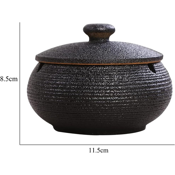 Керамічний попільничник з кришкою, ретро-дизайн, чорний колір, 11.5x8.5 см. Підходить для дому, офісу та вулиці.