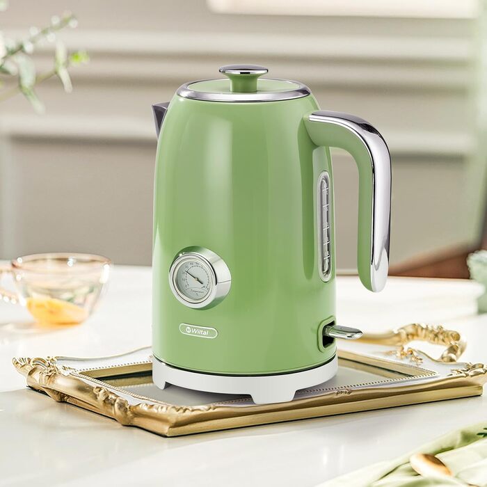 Набір чайник та тостер Retro Green, 1.7L, 2200W, нержавіюча сталь, з регулюванням температури