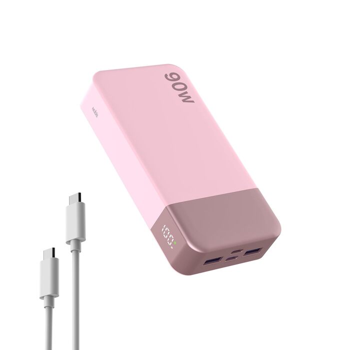 Потужний павербанк NOBIS 20000mAh 90W з підтримкою швидкої зарядки, 4 порти USB-C/USB-A для ноутбуків Dell, Lenovo, Steam Deck, Samsung Galaxy та смартфонів (Рожевий)