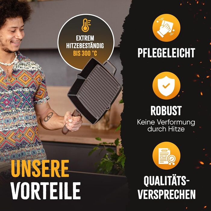 Чавунна гриль-сковорода емальована 26 см, з рифленим дном для стейків, підходить для всіх плит