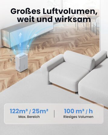 Електричний осушувач повітря Newentor 12L для підвалу, 35dB, з гофрованим шлангом 1м, для приміщень до 25м², 10 років гарантії, фільтр, таймер, продуктивність 24L/день