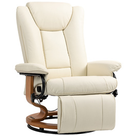 HOMCOM Reclining Swivel Armchair, TV Chair with Reclining Function and Footrest up to 150 kg, Faux Leather in Cream White for Living Room