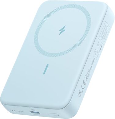 Anker Zolo Powerbank магнітна, 10000mAh, 30W, бездротова зарядка, для iPhone 17/16/15, AirPods та інших пристроїв (Блакитний)
