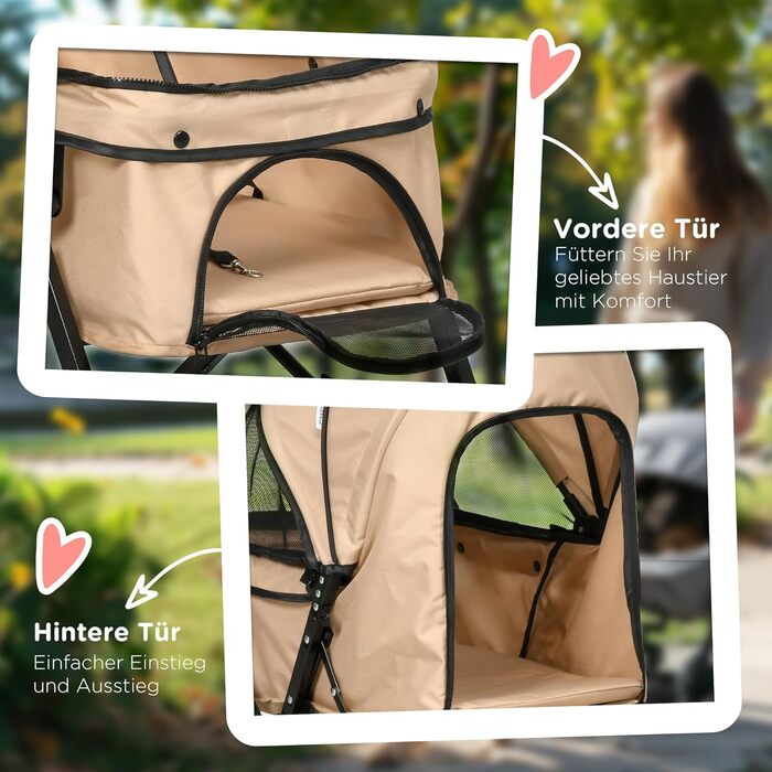 PawHut Будь-куди: Візок для собак і котів, Pet Stroller, коричневий, 76,5 x 52 x 95 см