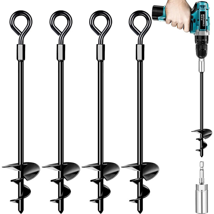 Trampoline Ground Anchor Set of 4, Heavy-Duty Trampoline Anchor Kit for Tents, Swings, Awnings, Metal Trampoline Anchor Kit for Strong Winds