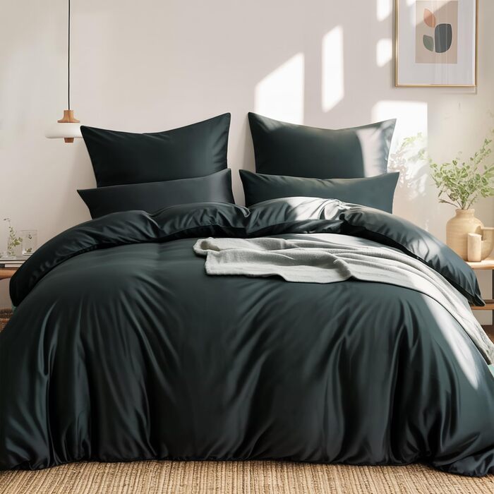 Комплект постільної білизни RUIKASI з бавовни 4-х частинний (200x200 см) сірий - двоколірний, з блискавкою