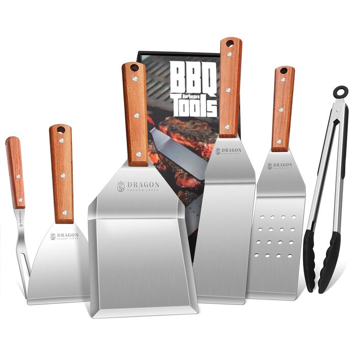 Набір гриль-інструментів Dragon Creek: 6 штук, нержавіюча сталь, аксесуари для гриля, професійний набір для барбекю, лопатка для гриля, з сумкою, ідеально для гриля, тепаньякі, подарунок для чоловіків