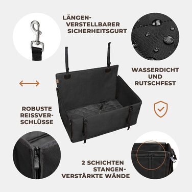 Wuglo Extra Stable Dog Car Seat - Reinforced Car Seat for Small & Medium Dogs with 4 Straps - Premium & Waterproof Dog Car Seat for Rear Seat - Black