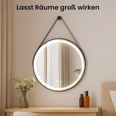 LED дзеркало для ванної кімнати з підсвічуванням, кругле, регульоване, 3 кольори світла (3500K-6500K), сенсорне керування, запобігання запотіванню, для макіяжу та гоління (діаметр 70 см)