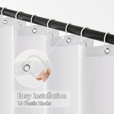 Штора для ванної кімнати MIULEE 240x200 см біла, водонепроникна, антигрибкова, текстильна, швидковисихаюча з кільцями (1 шт)