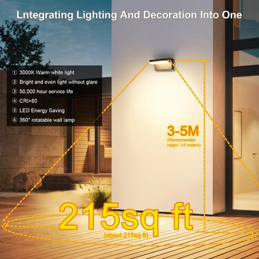 LED-водостійкий настінний світильник Kingwen 40W, 3000K, поворотний на 360°, IP65, чорний. Підходить для гаража, тераси, внутрішнього та зовнішнього використання.