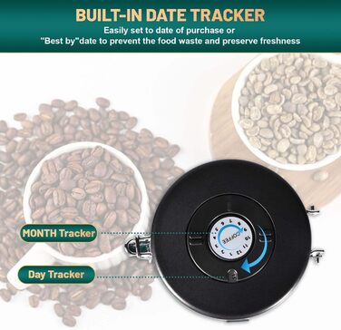 Герметичний контейнер для кави з нержавіючої сталі 1,8L, вакуумна кавова банка, контейнер для кавових зерен з нержавіючою ложкою та датчиком часу, для зберігання кави, чаю, горіхів, какао, щоб довше залишатися свіжими