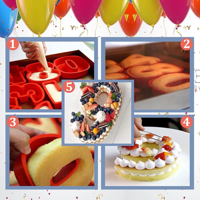 9-Piece 10-Inch Silicone Number Cake Mold Baking Pans, Number Cake Molds for Birthday, Wedding, Party Decoration