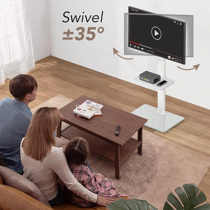 Adjustable TV Stand for 32-65 inch TVs - Swivel & Tilt, 2-Tier Shelves, VESA 400x400, 35kg Capacity (White)