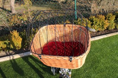 Корзина для велосипеда для собак з ручки з ротангу з металевою сіткою та подушкою XL або XXL. Велосипедна корзина для собак, корзина для тварин, корзина для покупок, натуральний матеріал (з подушкою)