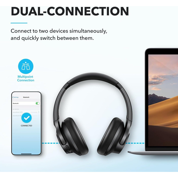 Бездротові Bluetooth-навушники Soundcore by Anker Q20i з гібридним активним шумозаглушенням (ANC), Hi-Res Audio, 40 годин роботи, керування через додаток, чорні (Відновлені)