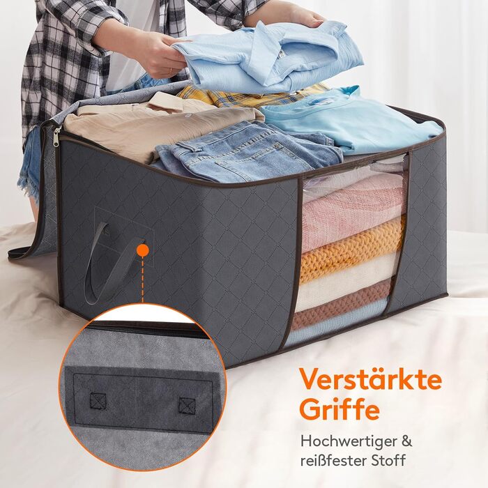 Органайзер для зберігання Lifewit 5L, коробка для під ліжко, сірий, з прозорим вікном, для постільної білизни, одягу, ковдр, футболок, шафи