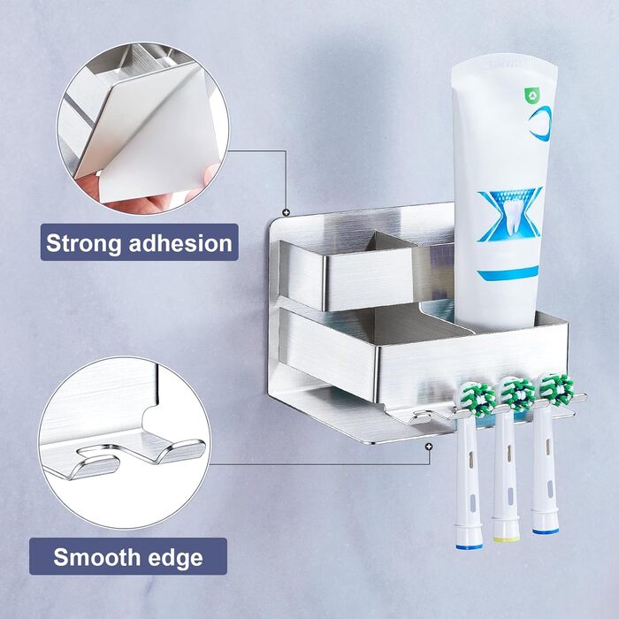 Electric toothbrush head holder, stainless steel, toothbrush holder, wall-mounted, screwless, toothbrush head holder, self-adhesive toothpaste holder for bathroom