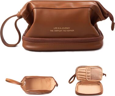 Косметичка для жінок Abiudeng: велика, водонепроникна, з відділенням для пензлів. Ідеальна для подорожей та зберігання макіяжу. Колір: коричневий