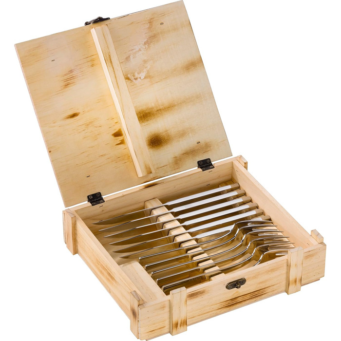 ZWILLING Steak Knife Set for 6 People, 12-Piece, 6 Steak Knives and 6 Steak Forks, Includes Wooden Storage Box, Stainless Steel / Wood, Silver