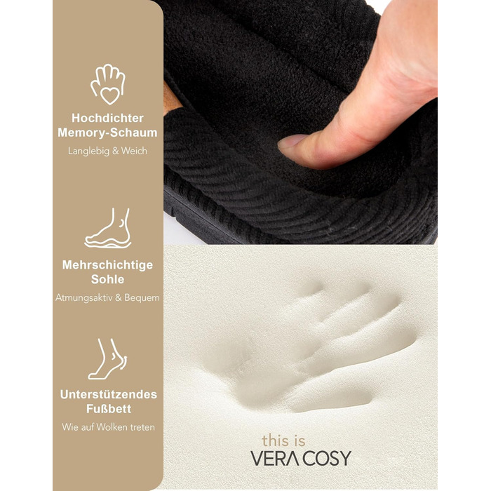 Чоловічі мокасини VeraCosy для дому з піною Memory Foam, зимові тапочки (40/41 EU, матовий чорний)