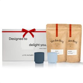LARS NYSØM Gift Set with Salt and Pepper Shakers & Spices - Mini Designer Salt & Pepper Shakers with Finest Alpine Salt and Brazilian Pepper in Attractive Gift Box - Stone Blue/Sky Blue