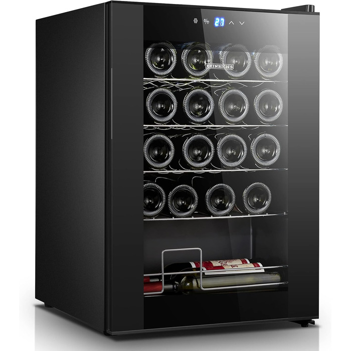 Витримайте вино з комфортом: Витриманий винний холодильник HEINRICHS 50л (18 пляшок) з LED-підсвіткою та регулюванням температури