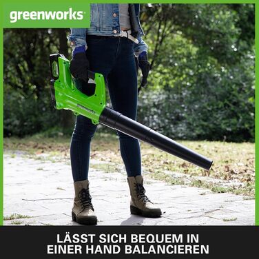 Greenworks G24ABK2 Axial Cordless Leaf Blower, 156 km/h, 4.27 m³/min, 24V 2Ah Battery & Charger, 3-Year Warranty