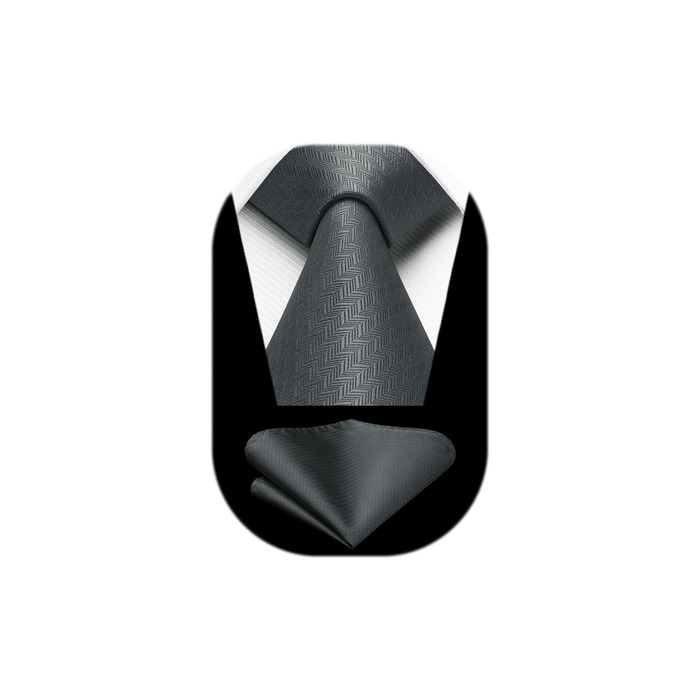 Краватка для чоловіків HISDERN на весілля з кишеньковим хустинкою, класичний візерунок, в клітинку, в горіх, бізнес-краватка та кишеньковий хустинка (Сірий)