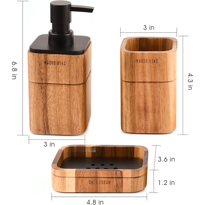 Набір аксесуарів для ванної кімнати LunaLife, 3 шт: дозатор для мила, стаканчик, мильниця, акція для декору, подарунок на новосілля, акція, акриловий пластик, дерево