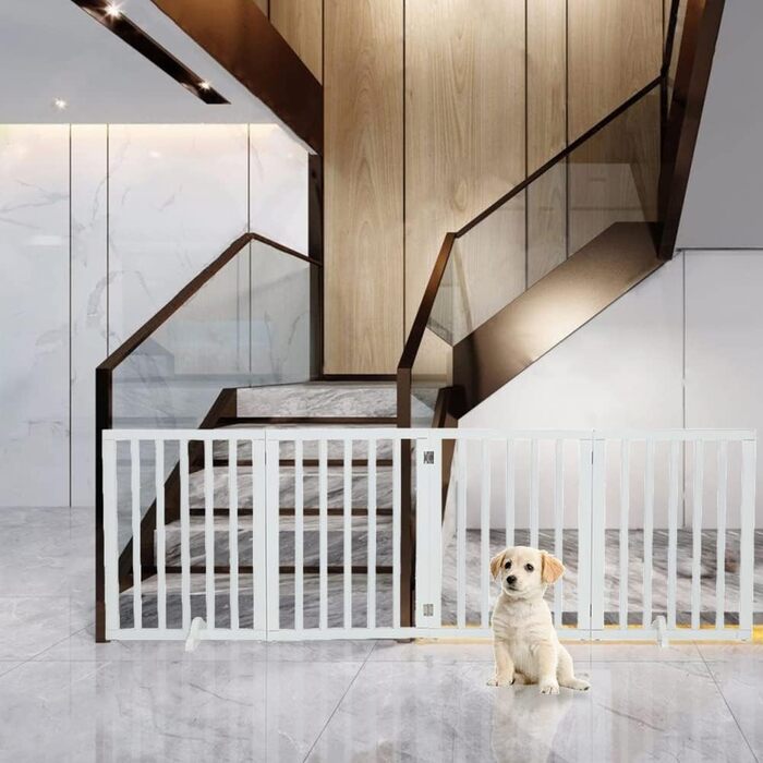 Захисне загородження для собак, дерев'яне, без свердління, 4 панелі, біле, 183x60 см