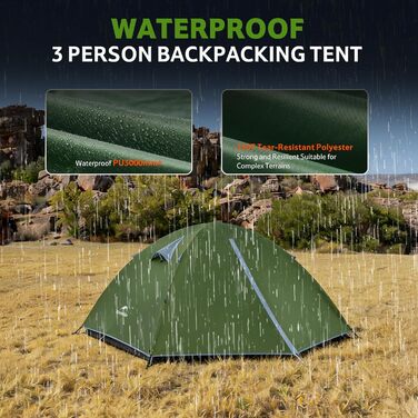 Намет Naturehike Bleik Ultralight 2-3 особи, водонепроникний (3000мм), для кемпінгу, туризму та трекінгу (240x290x125см, Зелений)