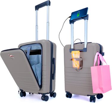 Чемодан валіза на колесах Camir - Smart-чемодан, ручна валіза, 55 x 35 x 23,5 см, ABS + PC (Сірий). USB-порт, TSA-замок, 4 колеса, передня кишеня