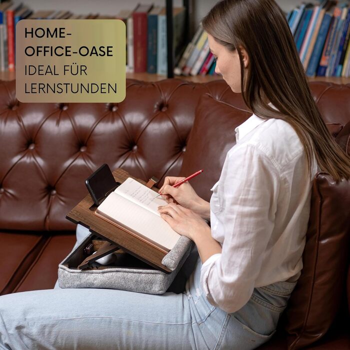 Підставка для ноутбука Vigo Wood з м'яким підлокітником - Laptray з регульованим підстаканником, стіл для ноутбука на диван, Lap Desk, регульований стійкий підстаканник для ліжка, Tray (горіх)