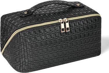 Косметичка для подорожей, PU шкіра, велика місткість, водонепроникна, чорна з геометричним візерунком